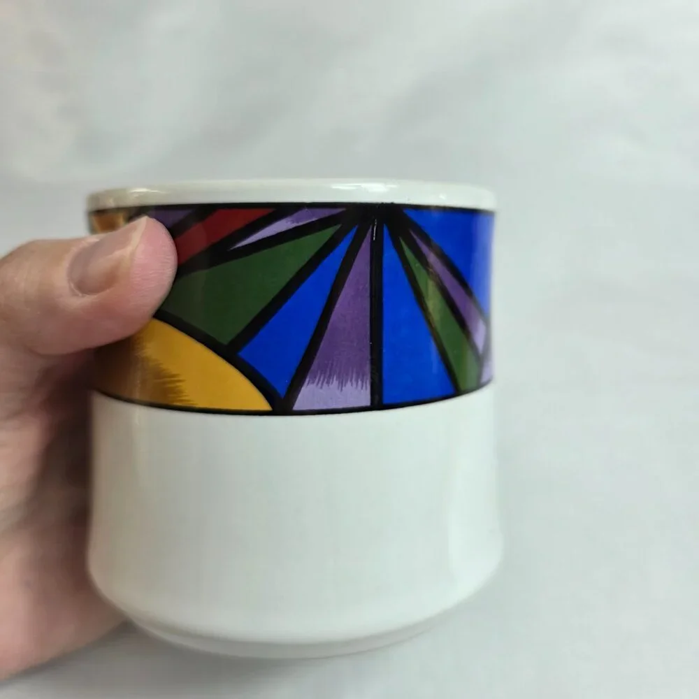 Sakura Sunset Mountain Sugar Bowl with Lid White with Multicolor Border